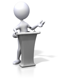 figure giving speech at podium