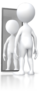 figure looking in mirror