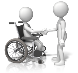 person shaking hands with a figure in wheelchair. Correspondence won the case!
