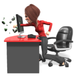 business woman punching computer screen