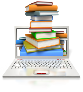 poem - stack of books and a laptop computer