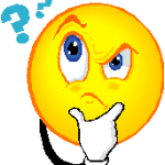 smiley face with hand on chin looking up at question marks while wondering about fees for writing and editing