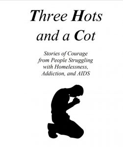 Silhouette of a man praying on his knees Three Hots and a Cot inside cover