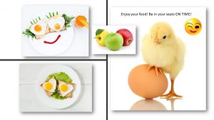 Pix of eggs, a smiley face and a baby chicken with it's foot on an egg Nancy's Novelty Infographics, My Persuasive Presentations