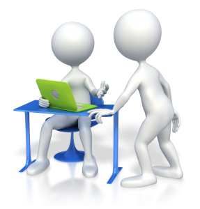 Figures teacher and student with laptop - Poetry on PowerPoint for Publication