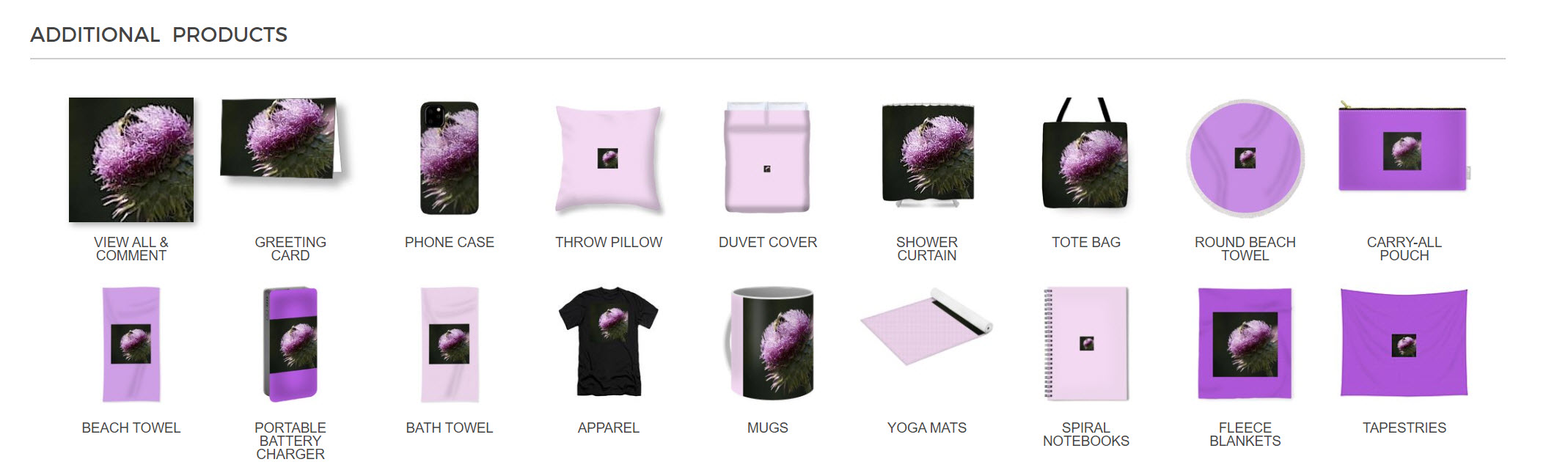 screen shot of Nanc's Novelties: "Bee on Thistle" products