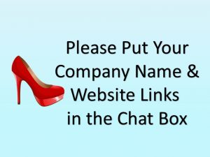 Online meeting infographics red high heel instruction to put company name and website in chat box