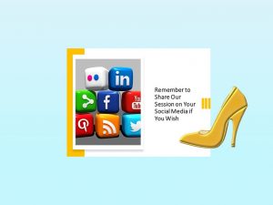 Online meeting infographics inviting people to share session on social media