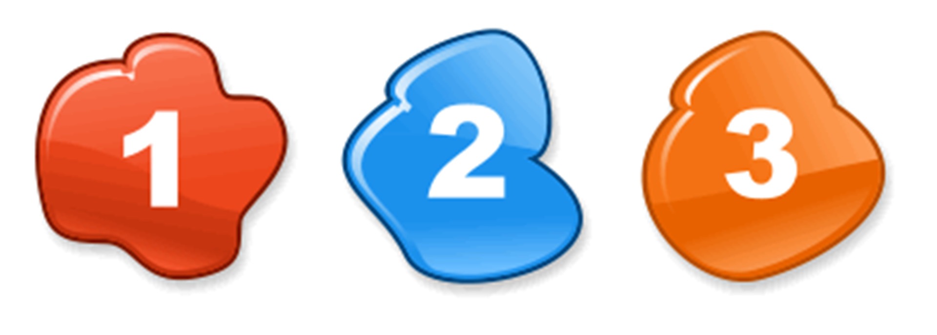 the numbers, 1,2, and 3 on colorful backgrounds