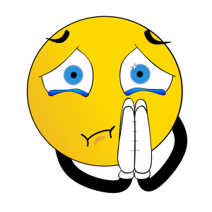 scared smiley face with hands in prayer position
