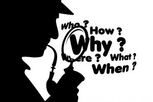 Sherlock Holmes + magnifying glass asking questions about speakers' content