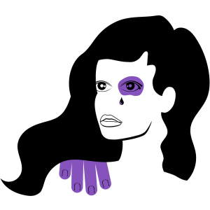 illustration of a woman with a black eye and hand on her shoulder - domestic violence