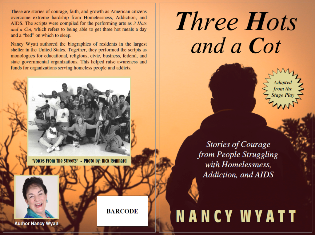 Three Hots and a Cot By Nancy Wyatt - book jacket for stories about homeless people