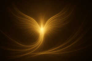 An abstract golden image on a dark background simulating grace arising from earth to the heavens