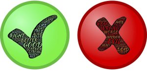 green circle with a checkmark for good and red circle with an X for bad as we create artificial intelligence queries